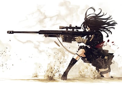 Anime girl with a sniper rifle takes aim