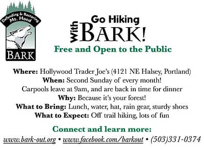 Bark Hike Flyer (1/4 sheet size) designed and written by Peter Chordas