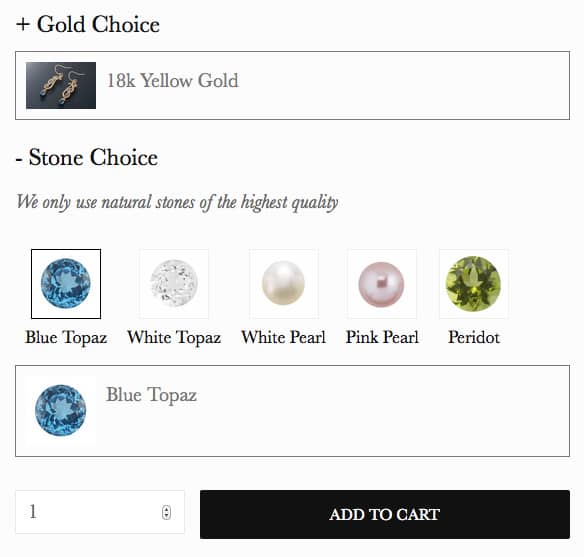 LaceworksJewelry Product Options Form