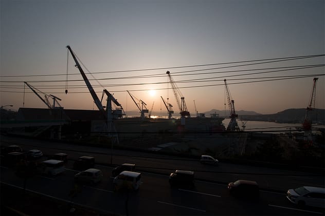 Unedited photo of cranes in Kure City