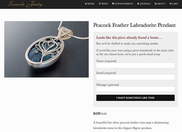 Laceworks Jewelry Sold Out Item Custom Order Prompt